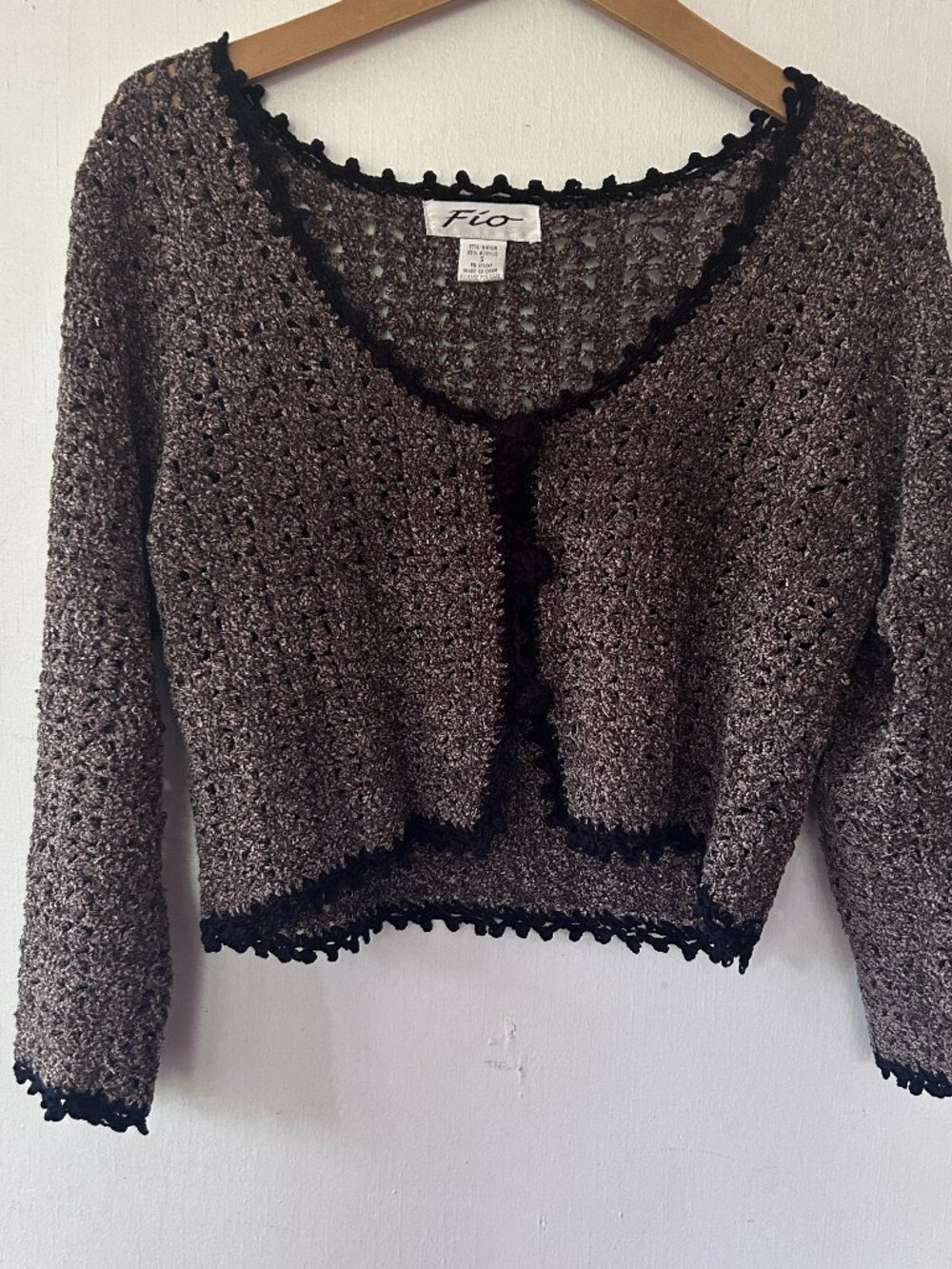 Fio 90s Cropped Sweater Womens Small Brown Open Knit Y2K Soft Grunge Unique